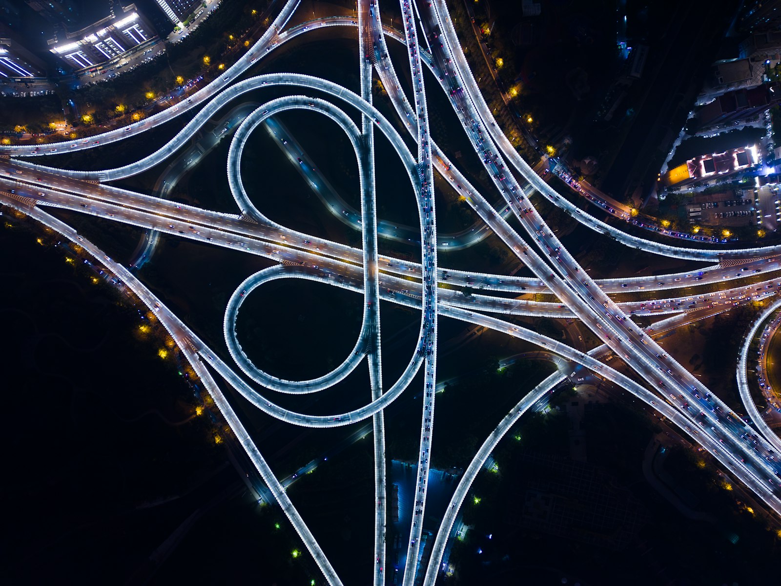 Illuminated highway network at night